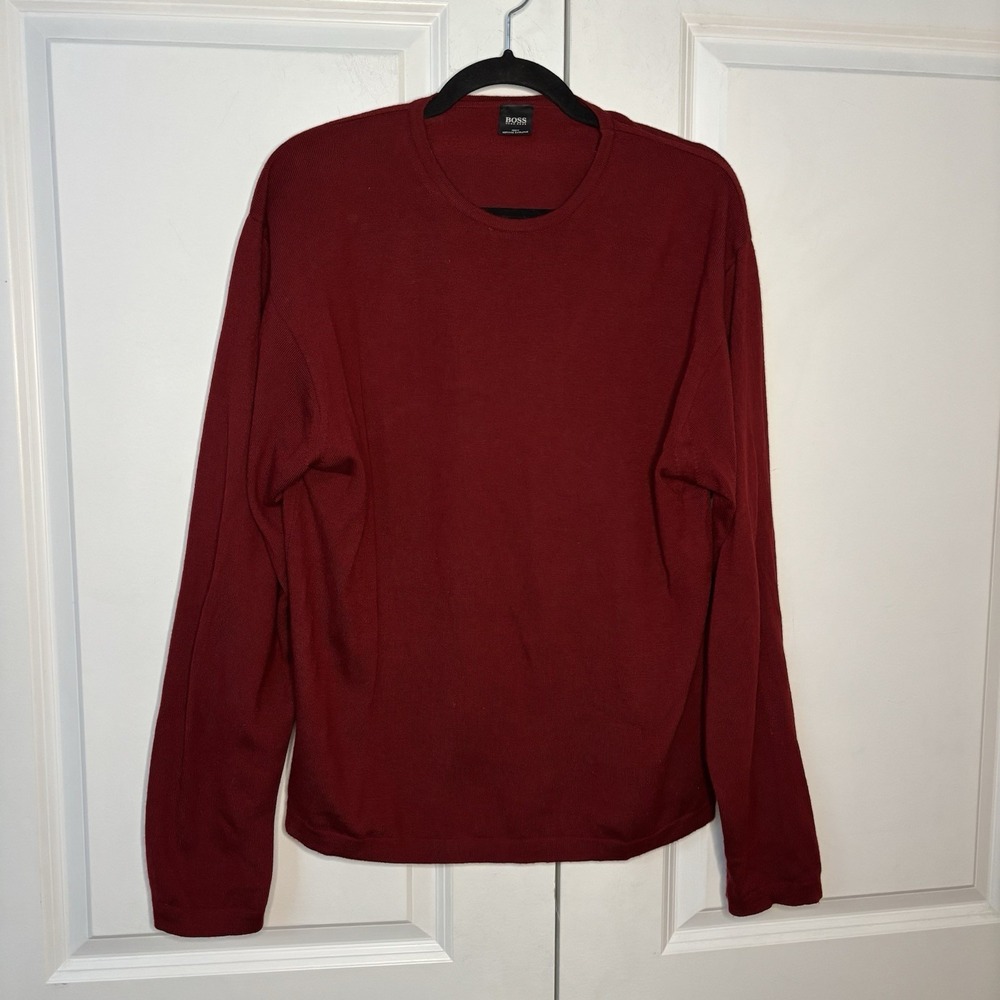 Boss by Hugo Boss Merino Wool Sweater Mens Red Knit Grandpa Preppy